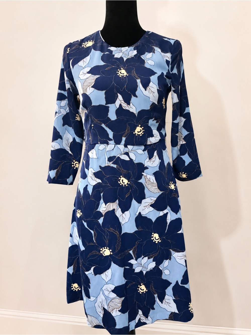 Ann Taylor Petite Blue Floral A-Line Dress 0P